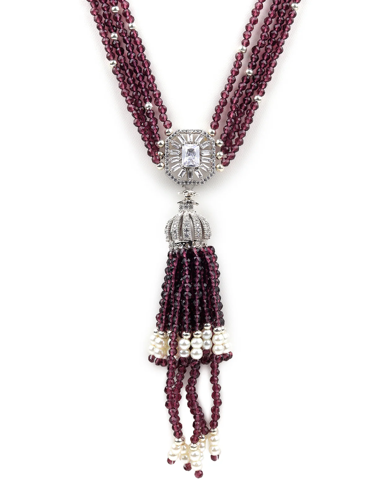 Odette Women Voilet Long Beaded Necklace Set - Image 5