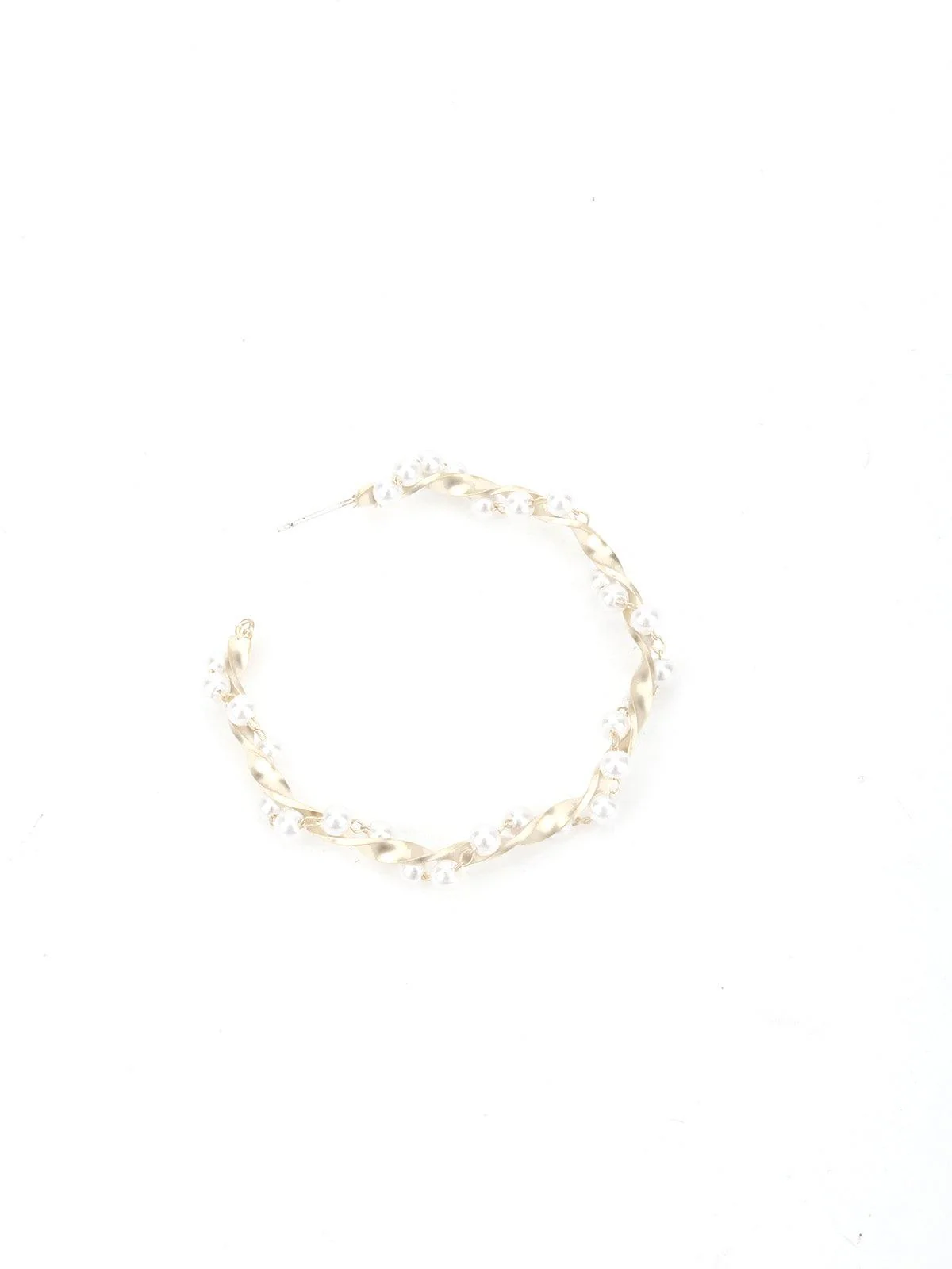 Odette Women Wavy Gold Tone White Pearl Hoops - Image 5