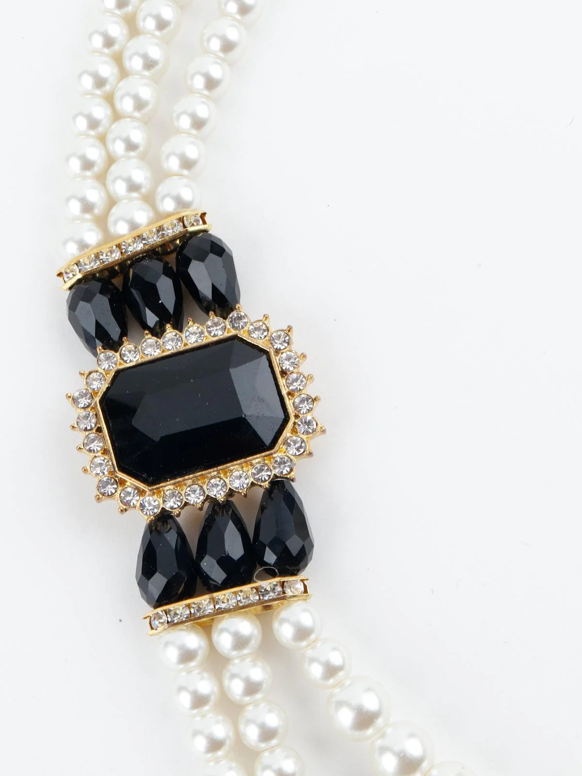 Odette Women White And Black Pearl Beaded 3 Layered Necklace - Image 4