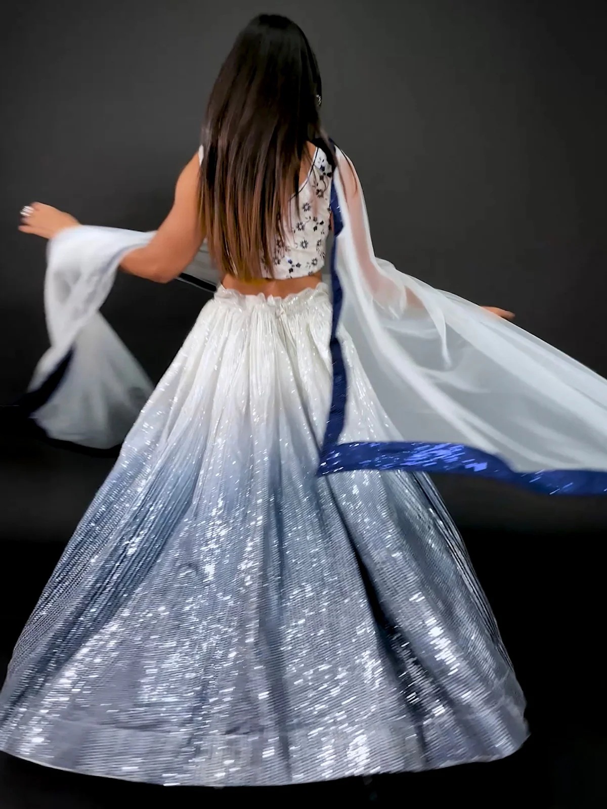 Odette Women White And Blue Georgette Sequins Semi Stitched Lehenga Choli - Image 6