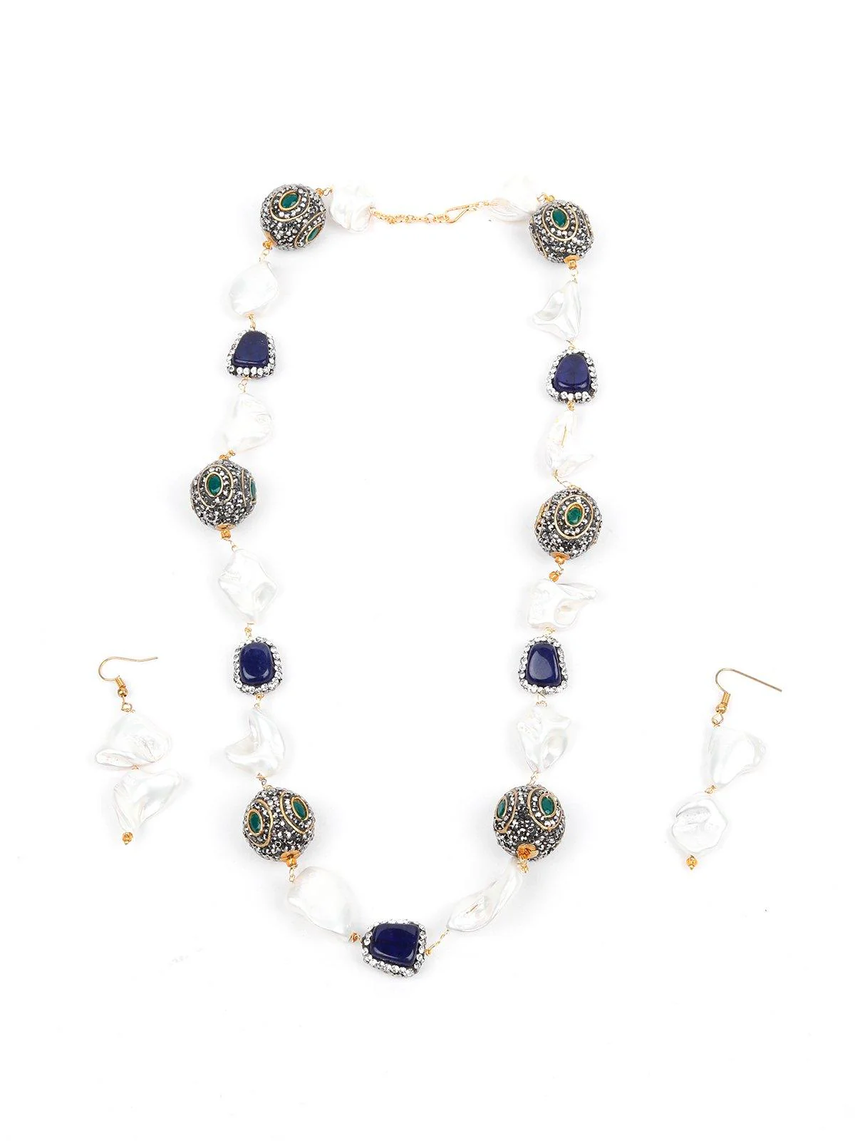 Odette Women White And Blue Pearls Necklace Set - Image 3
