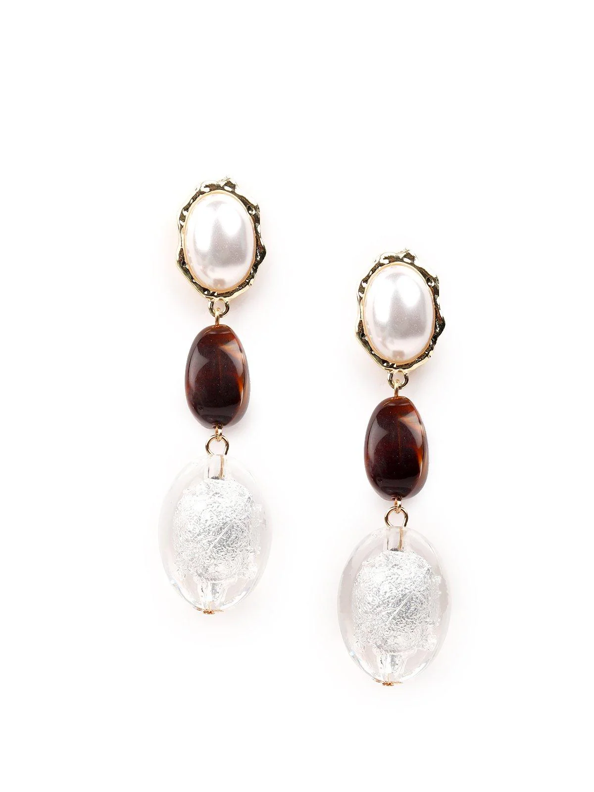 Odette Women White And Brown Silver Earrings - Image 3