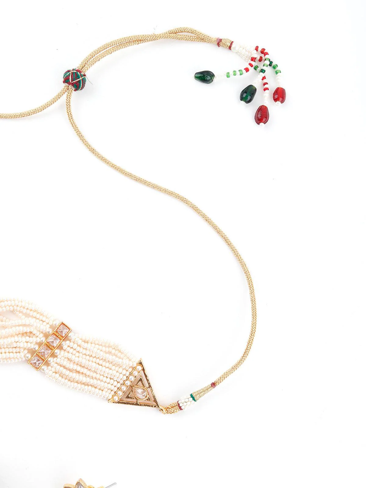Odette Women White And Dark Green Kundan Style Choker Necklace Set - Image 5