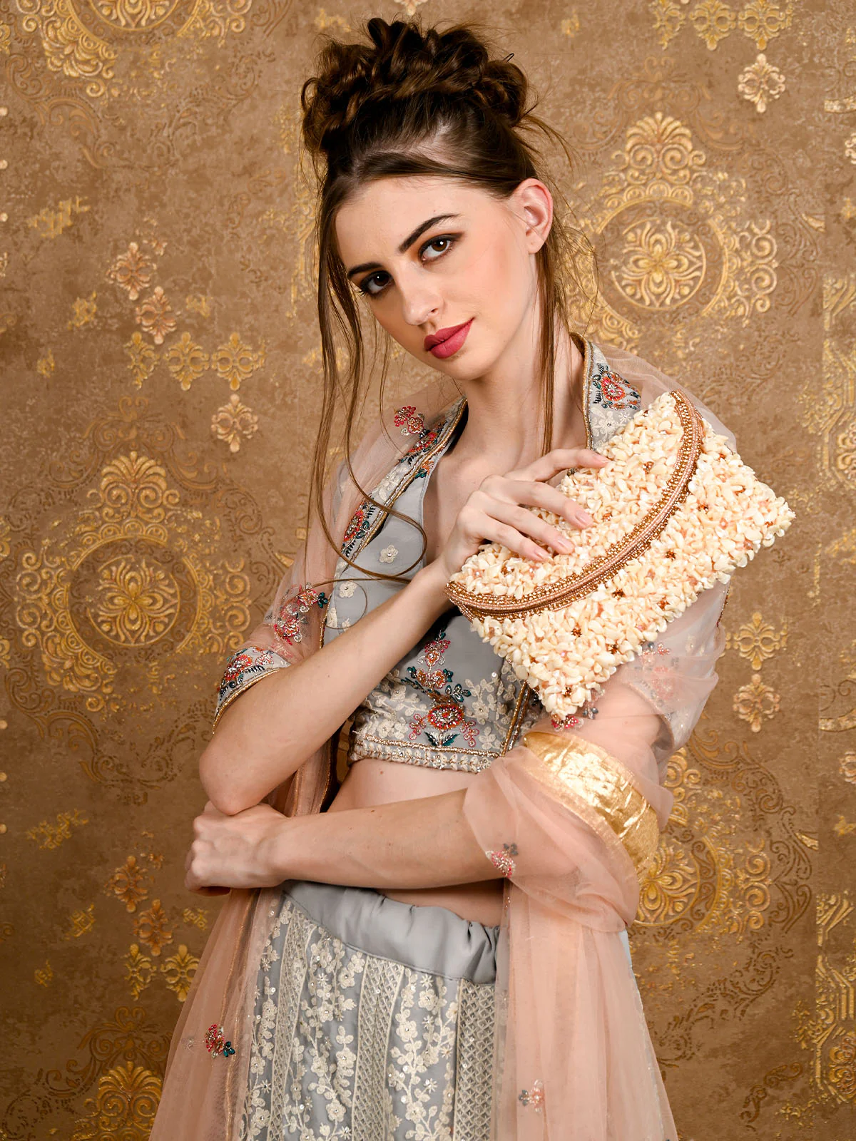 Odette Women White And Gold Embellished Clutch Bag - Image 2