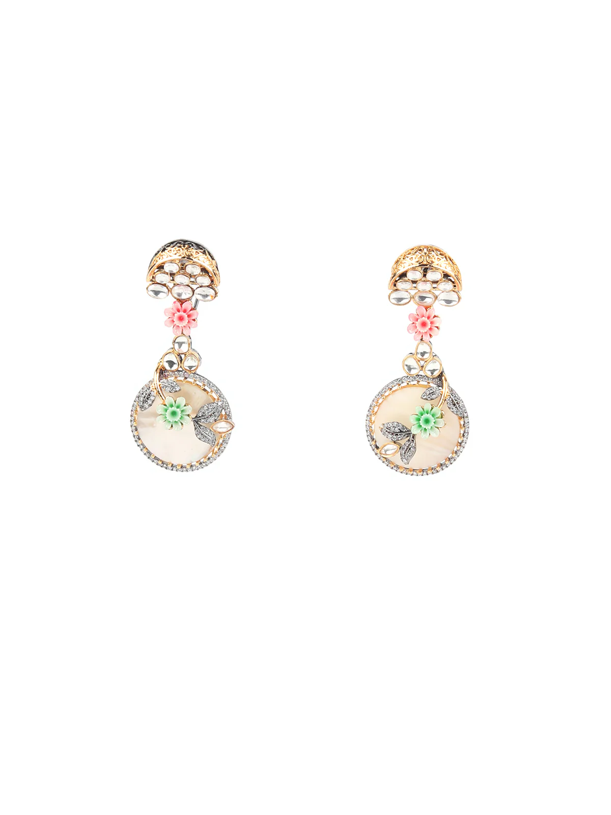 Odette White And Gold Stone Studded V-Shape Necklace Set For Women - Image 5