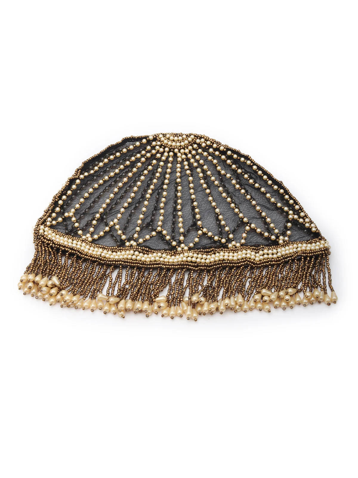 Odette White And Gold Tasseled Tribal Hair Cap For Women - Image 4