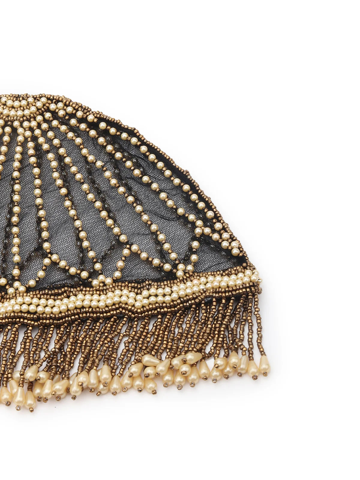Odette White And Gold Tasseled Tribal Hair Cap For Women - Image 5