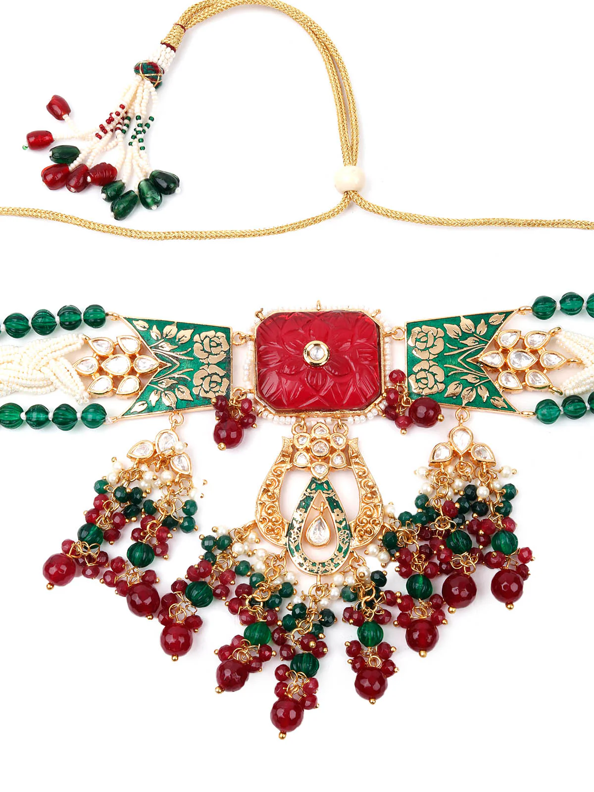 Odette Women White And Green Double Sided Choker Necklace Set - Image 4
