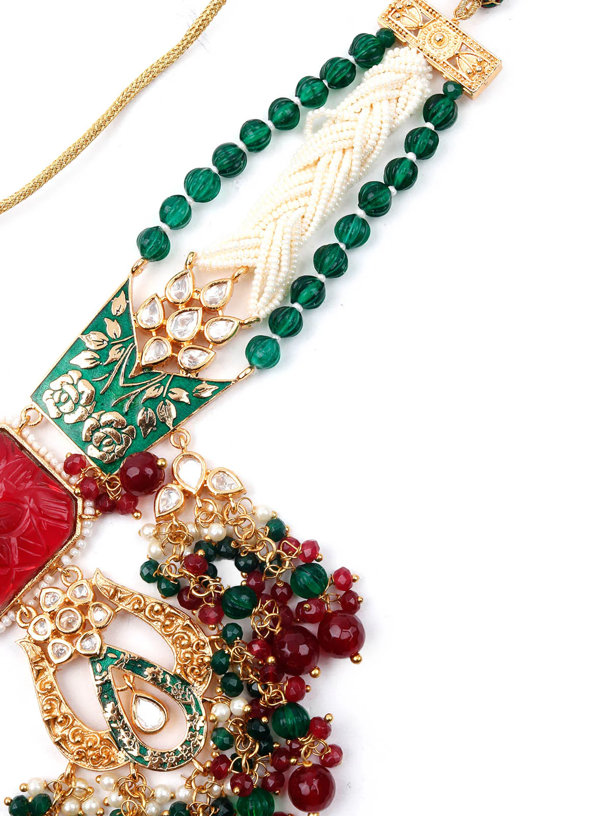 Odette Women White And Green Double Sided Choker Necklace Set - Image 5