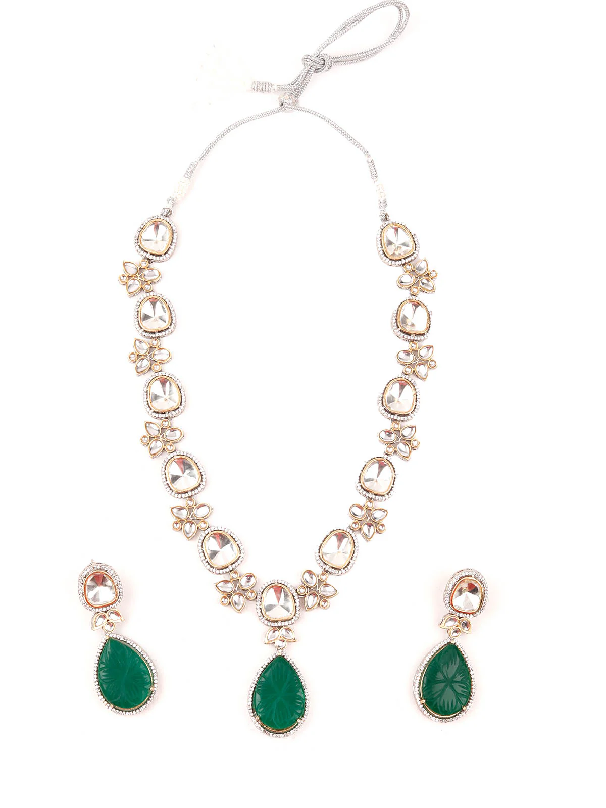Odette Women White And Green Long Necklace Set - Image 3