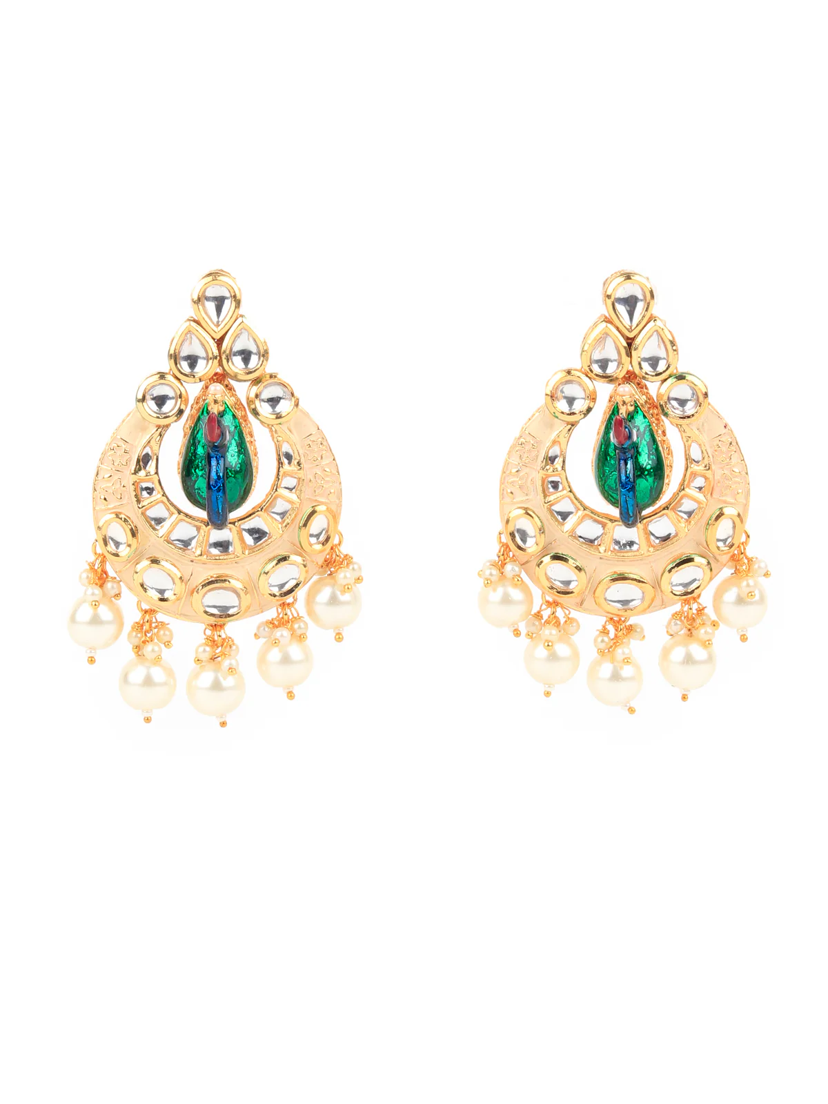 Odette Women White And Green Peacock Bridal Long Necklace Set With Earrings - Image 3