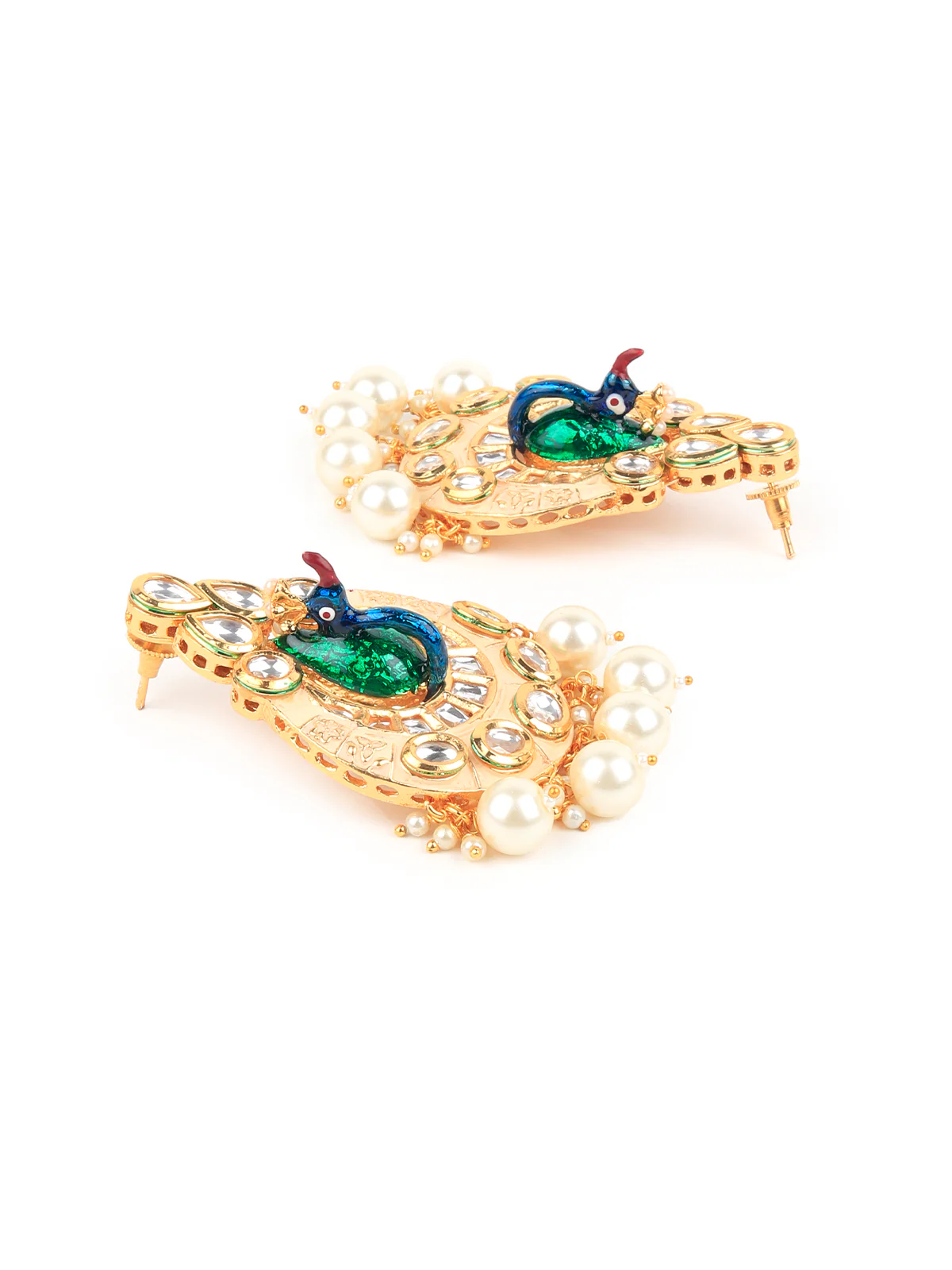 Odette Women White And Green Peacock Bridal Long Necklace Set With Earrings - Image 4