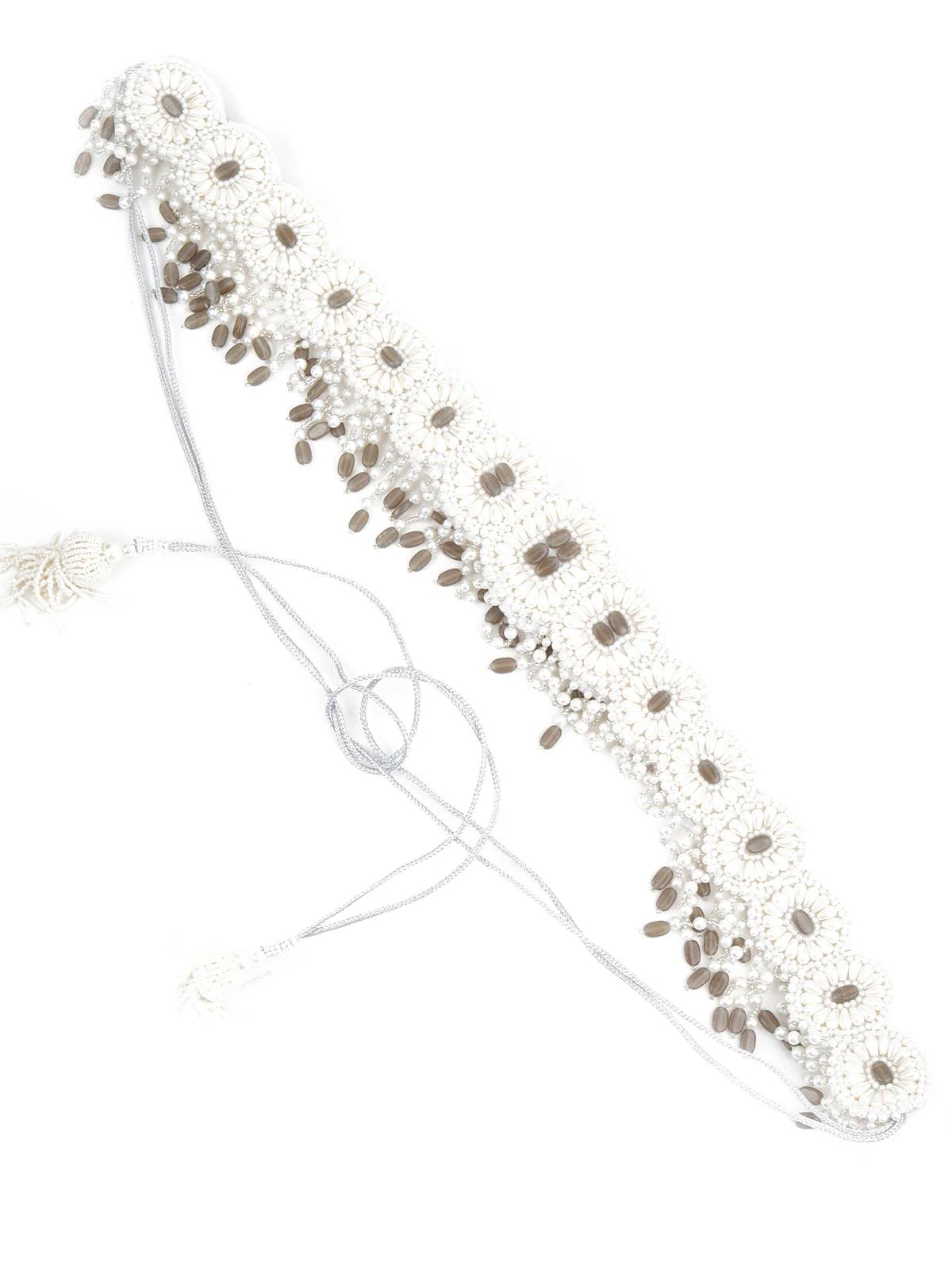 Odette Women White And Grey Pearl Beads Velvet Base Belt - Image 3