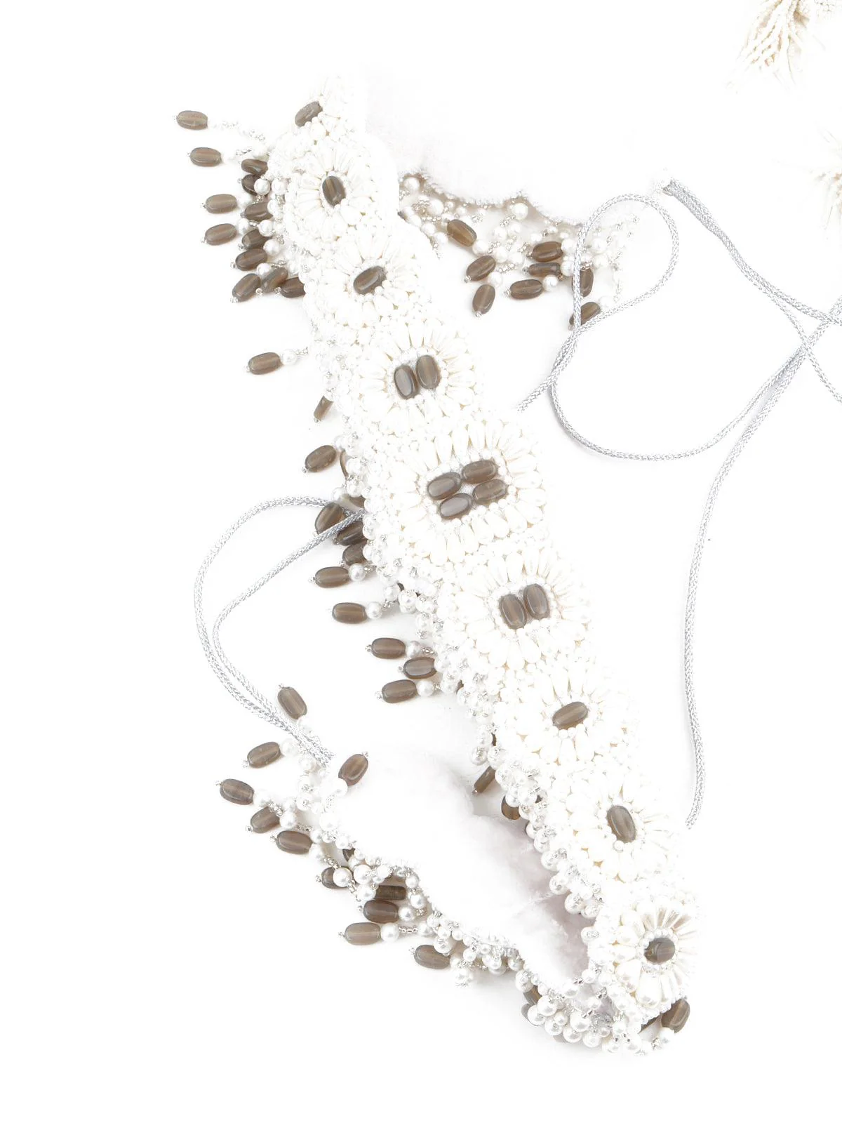 Odette Women White And Grey Pearl Beads Velvet Base Belt - Image 5