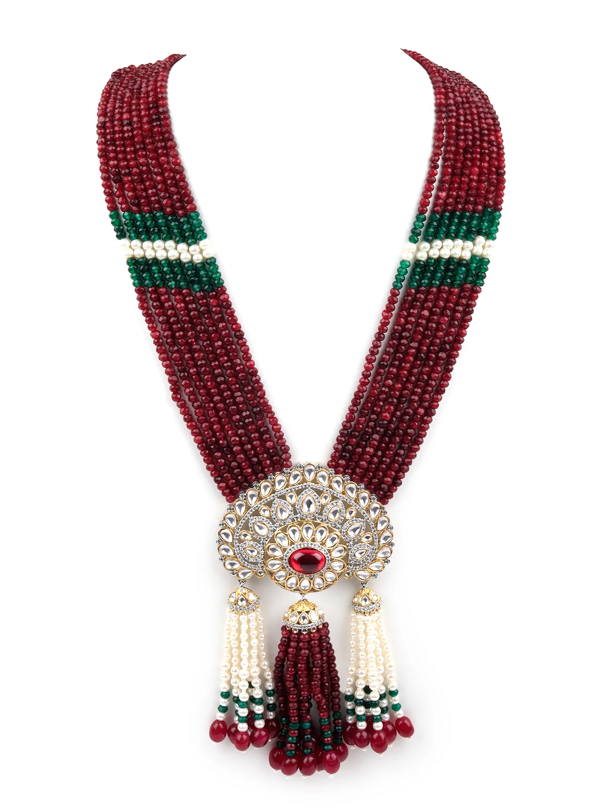 Odette Women White And Maroon Long Necklace Set - Image 4