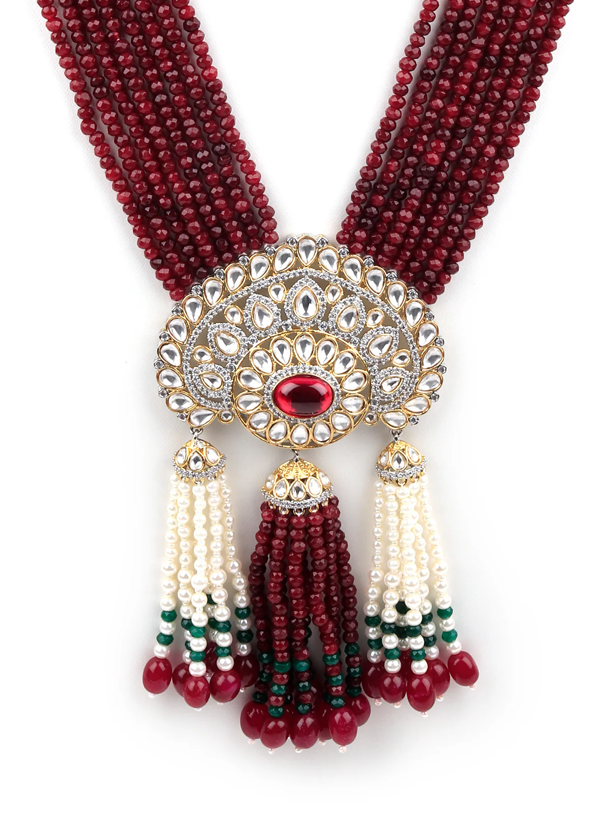 Odette Women White And Maroon Long Necklace Set - Image 5