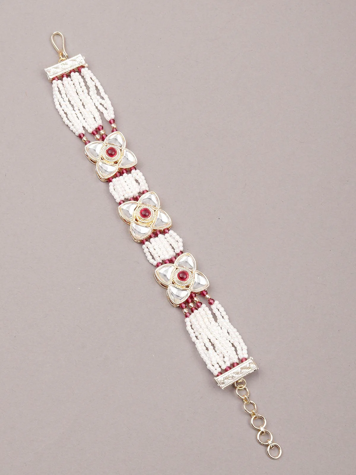 Odette Women White And Red Beaded Floral Bracelet - Image 6