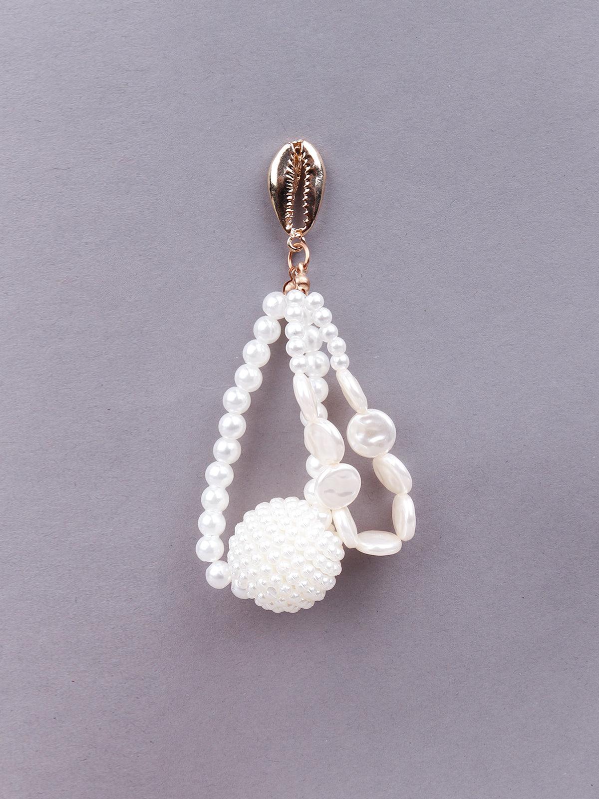 Odette White Beaded Rounded Drop Statement Earrings For Women - Image 3