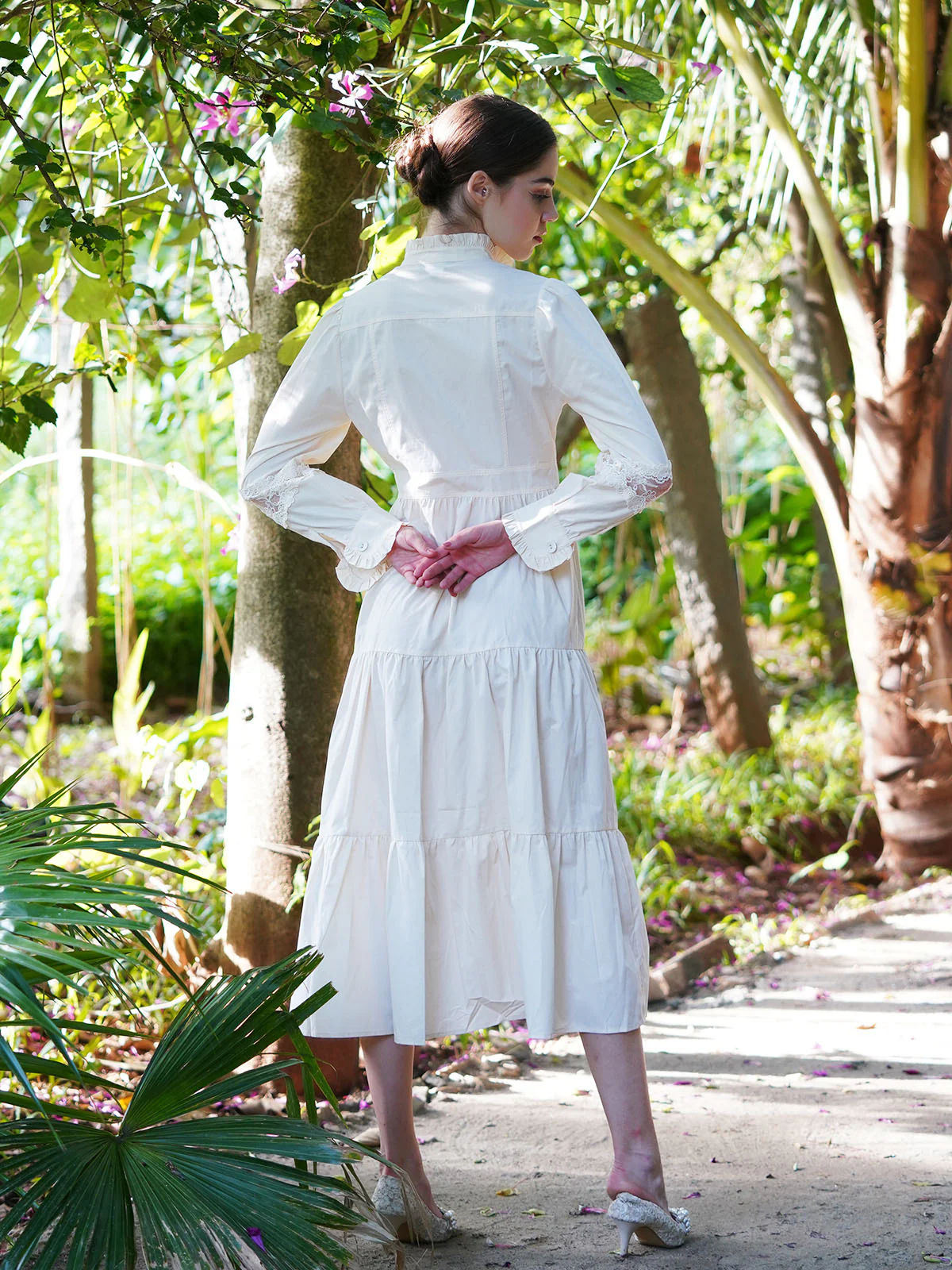 Odette Women Off White Brushed Cotton Solid Long Shirt Dress - Image 3