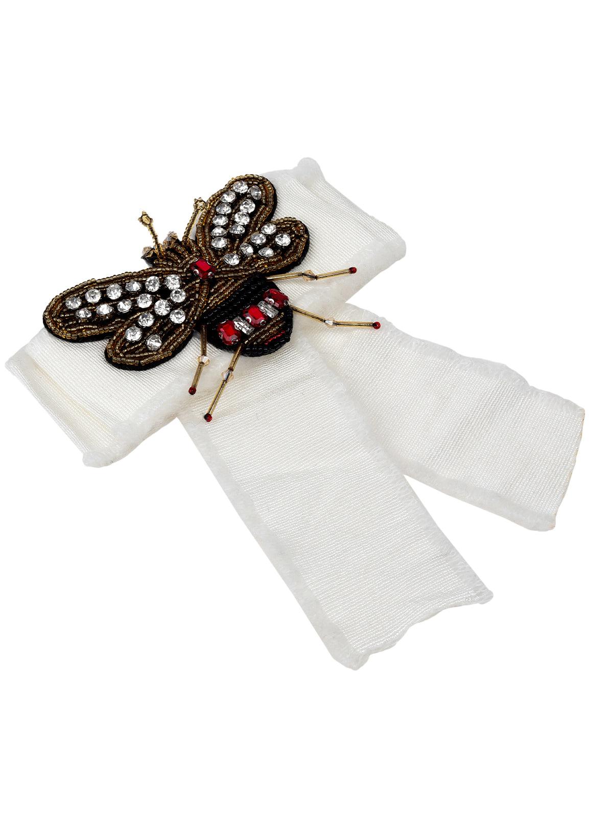 Odette Women White Butterfly Metal Brooch - Image 2