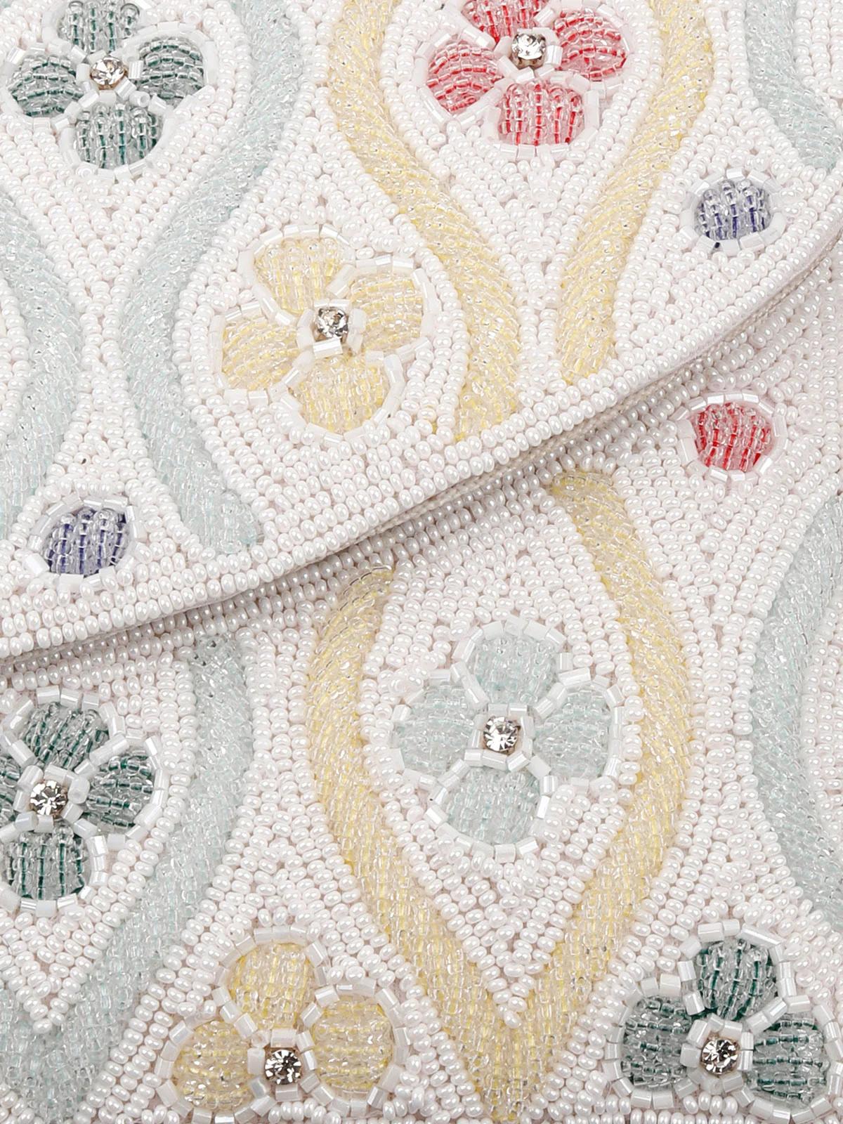 Odette Women White Cutdana Embroidered Clutch Bag - Image 5