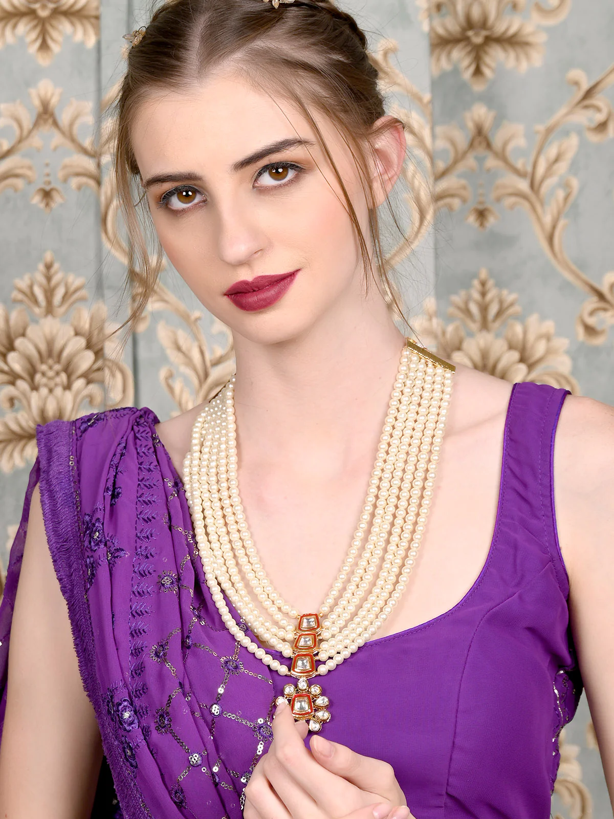 Odette White Multiple Layered Pearls Long Necklace Set For Women - Image 2