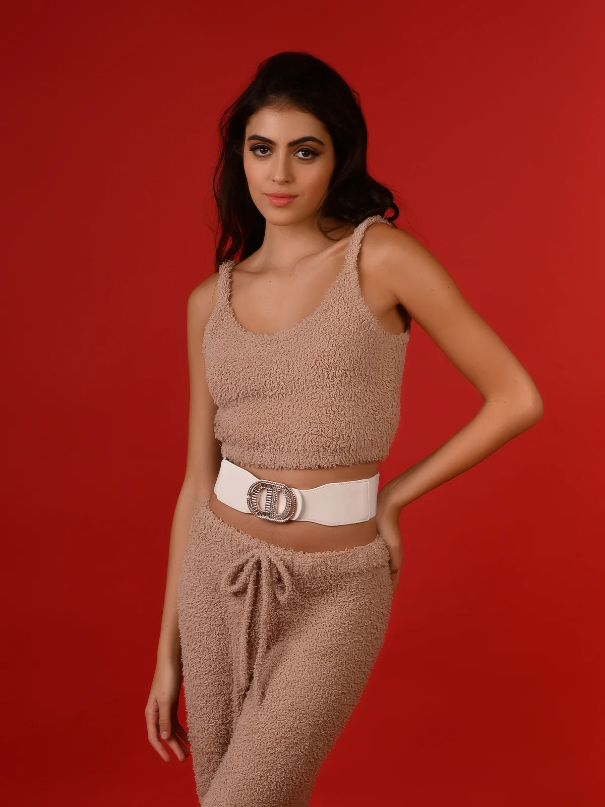 Odette Women White Elastane & Faux Leather Belt