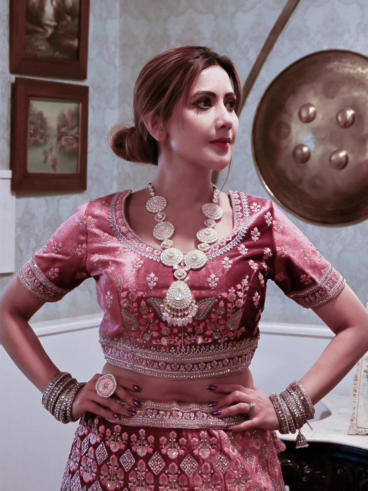 Odette Women White Faux Stone Studded Meenakari Jewelry Set - Image 2
