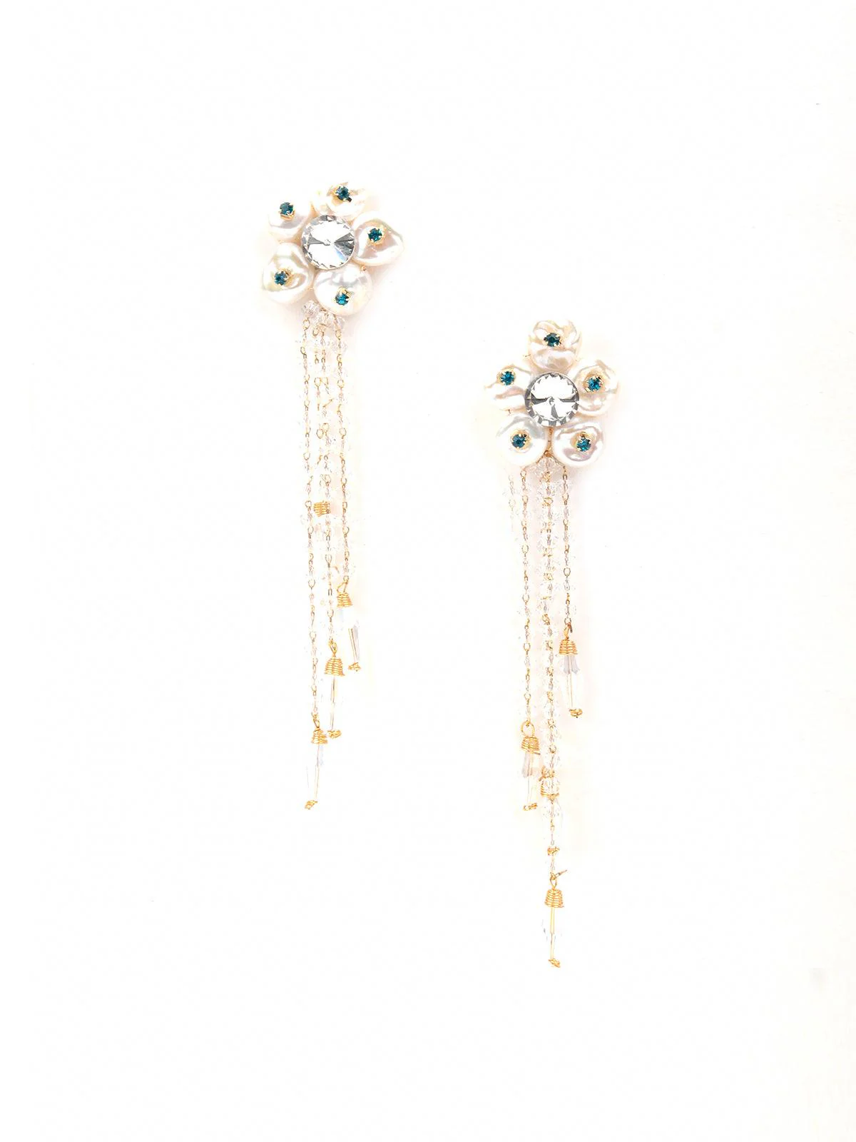 Odette Women White Floral Beautiful Tassel Earrings - Image 3