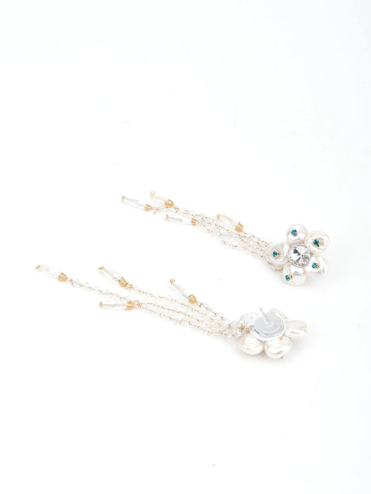 Odette Women White Floral Beautiful Tassel Earrings - Image 5