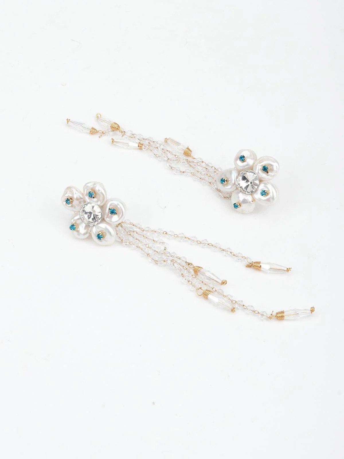 Odette Women White Floral Beautiful Tassel Earrings - Image 6