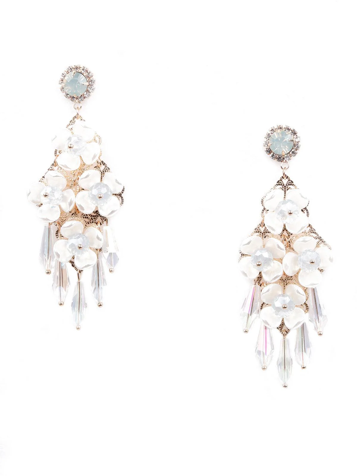 Odette Women White Floral Chandelier Drop Earrings - Image 3
