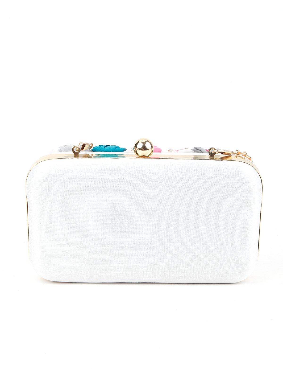 Odette Women White Floral Embellished Sequin Multicolour Clutch - Image 4