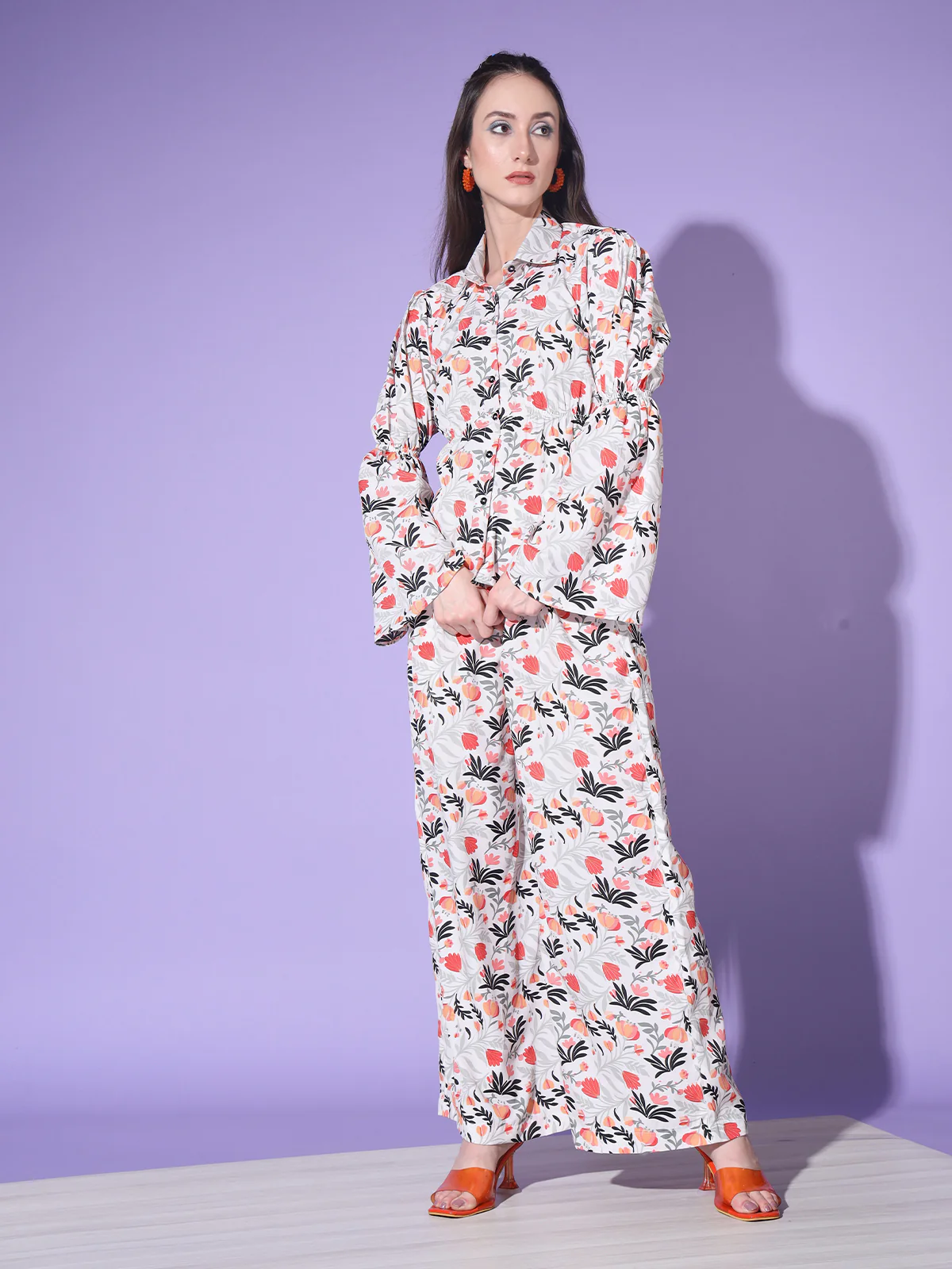 Odette Women White Floral Printed Crepe Stitched Co-Ord Set - Image 3