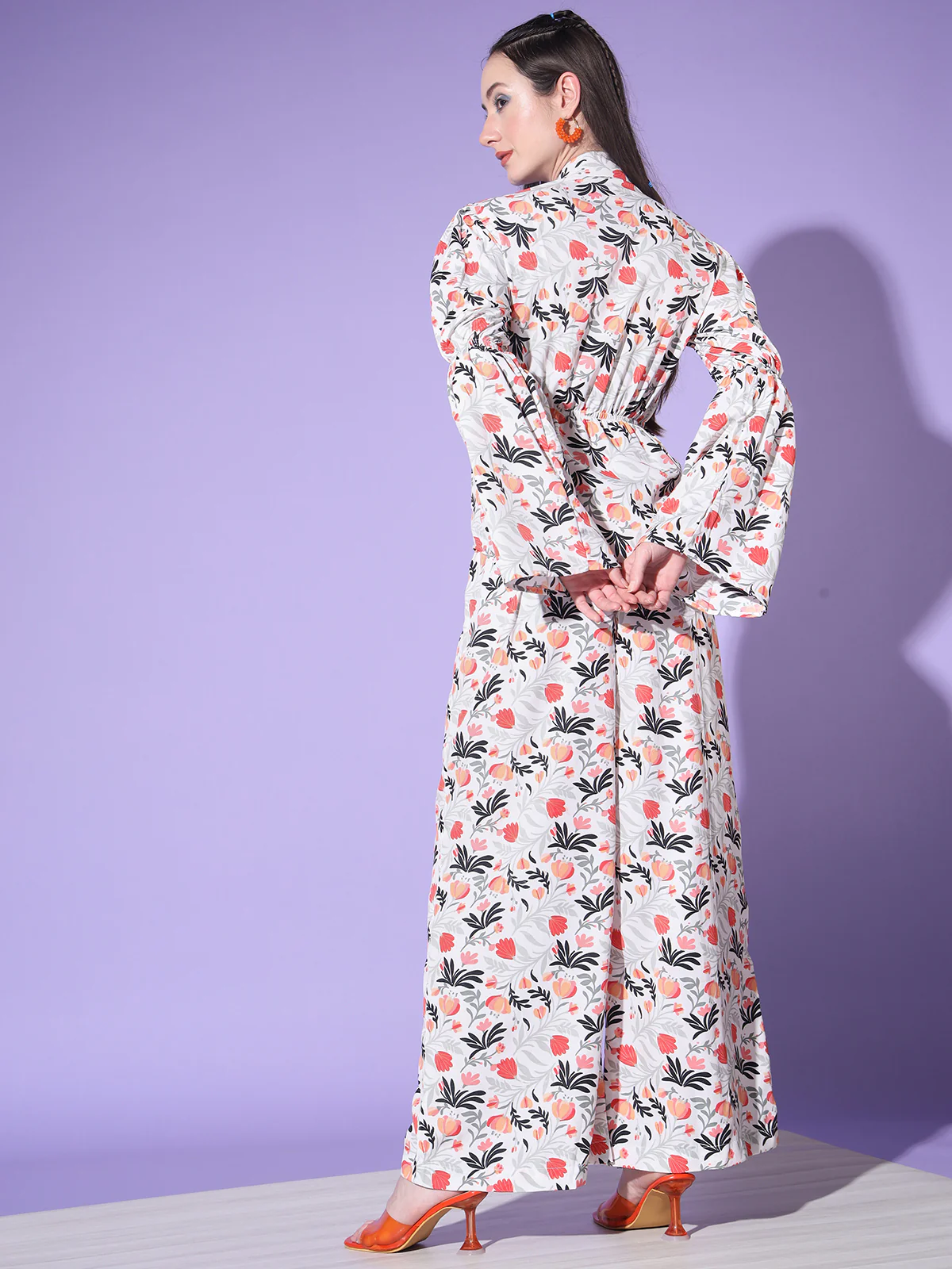 Odette Women White Floral Printed Crepe Stitched Co-Ord Set - Image 4