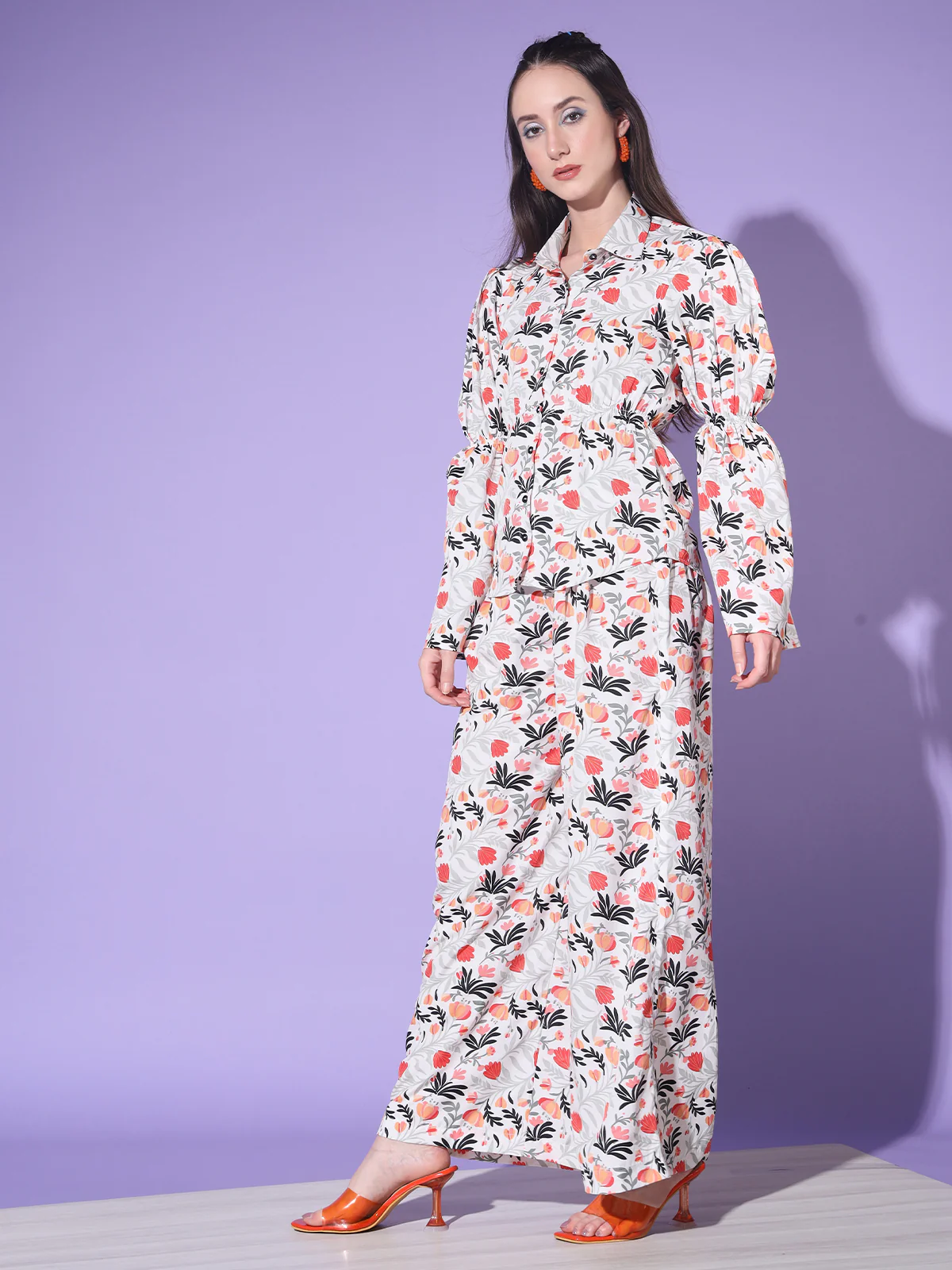 Odette Women White Floral Printed Crepe Stitched Co-Ord Set - Image 5