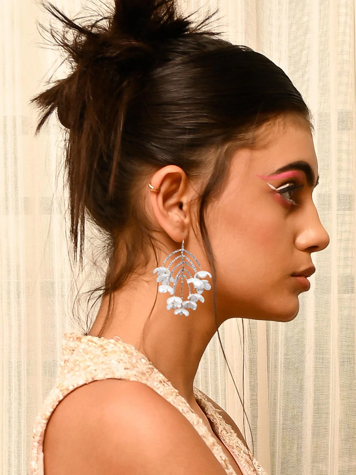 Odette White Floral Statement Earrings For Women - Image 2