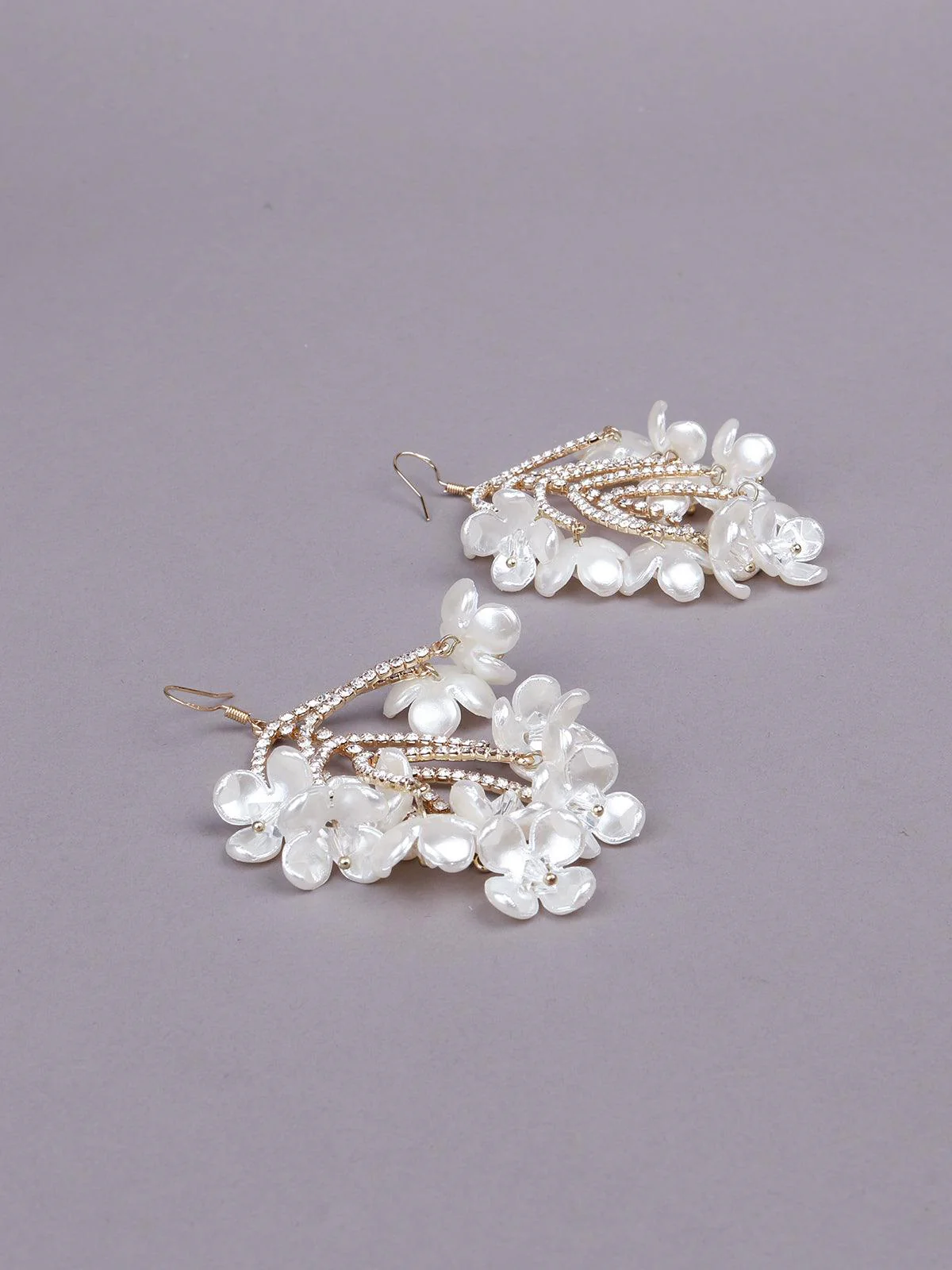 Odette White Floral Statement Earrings For Women - Image 5