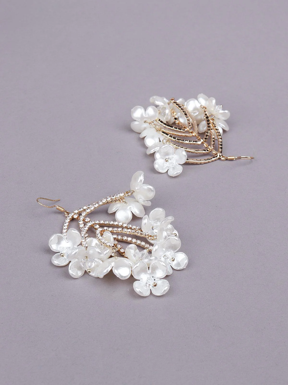 Odette White Floral Statement Earrings For Women - Image 6