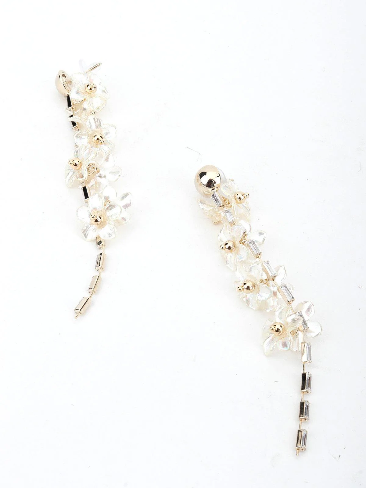 Odette Women White Floral Tassel Earrings - Image 4