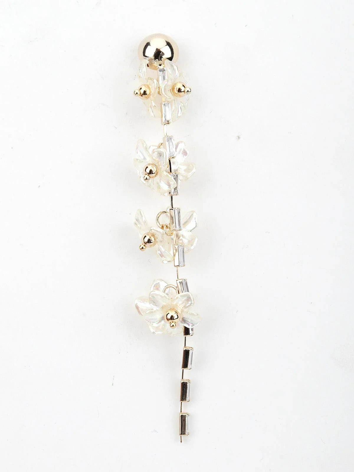 Odette Women White Floral Tassel Earrings - Image 5