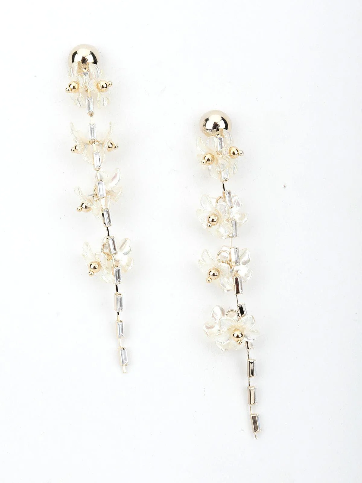 Odette Women White Floral Tassel Earrings - Image 6
