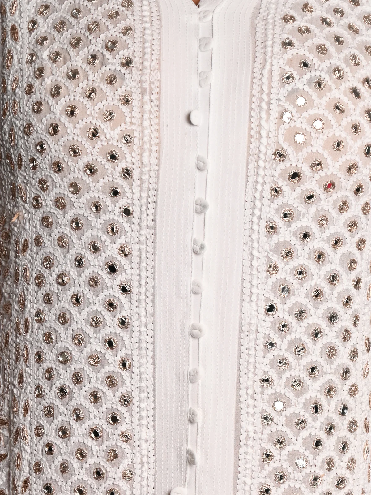 Odette Women White Georgette Chikankari Gotapatti & Mirror Work Embroidered Stitched Kurta - Image 5