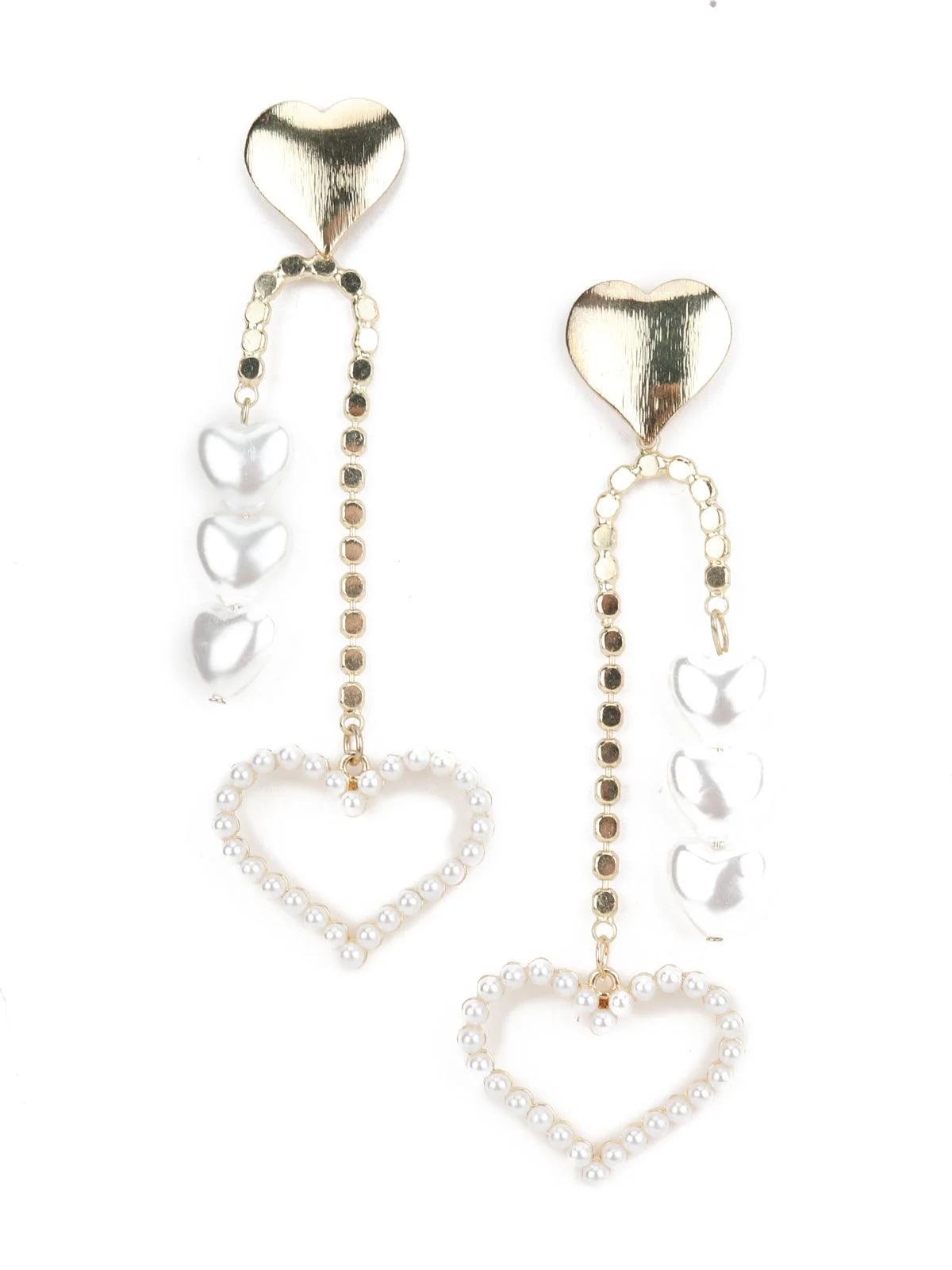 Odette Women White Gold Tone Heart Shape Dangle Earrings - Image 3