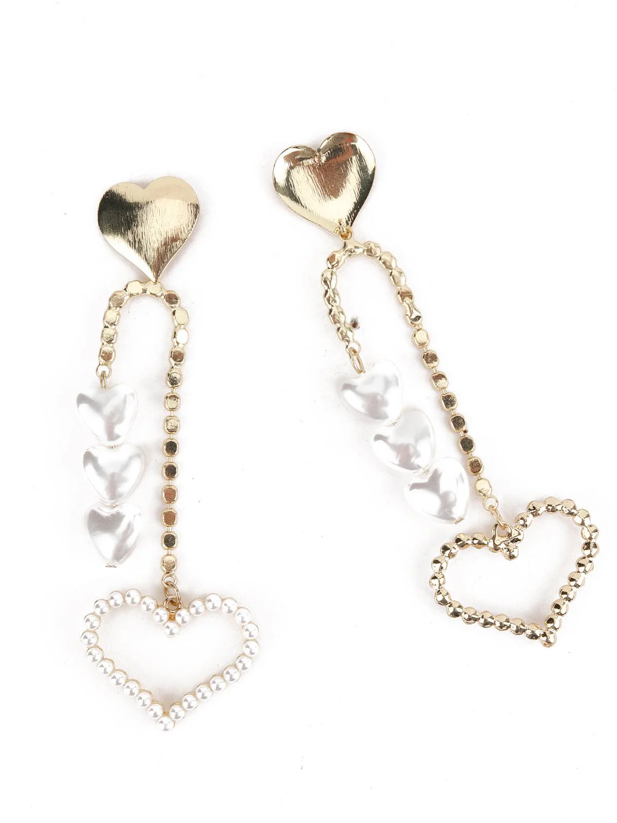 Odette Women White Gold Tone Heart Shape Dangle Earrings - Image 5