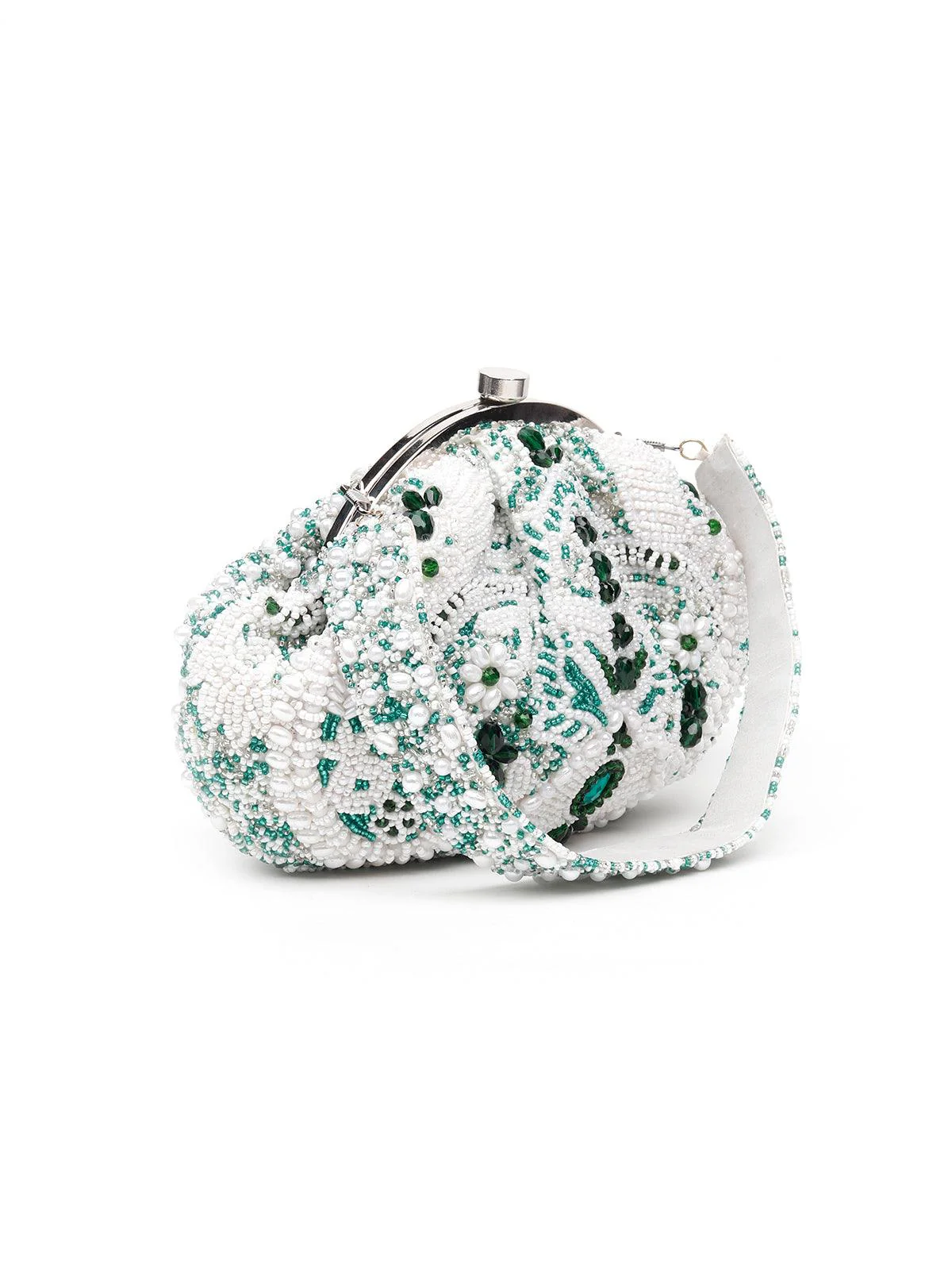 Odette Women White-Green Embellished Pearl Batuwa - Image 4