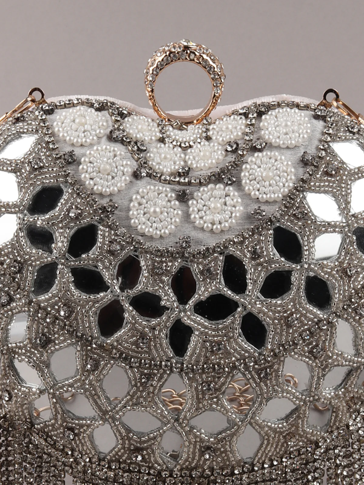 Odette Women White Heart-Shaped Embellished Clutch - Image 7