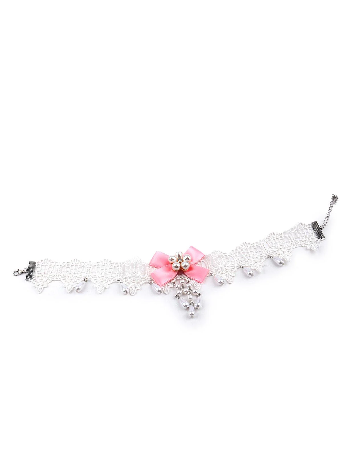 Odette Women White Lace Bow-Embellished Choker Necklace - Image 3