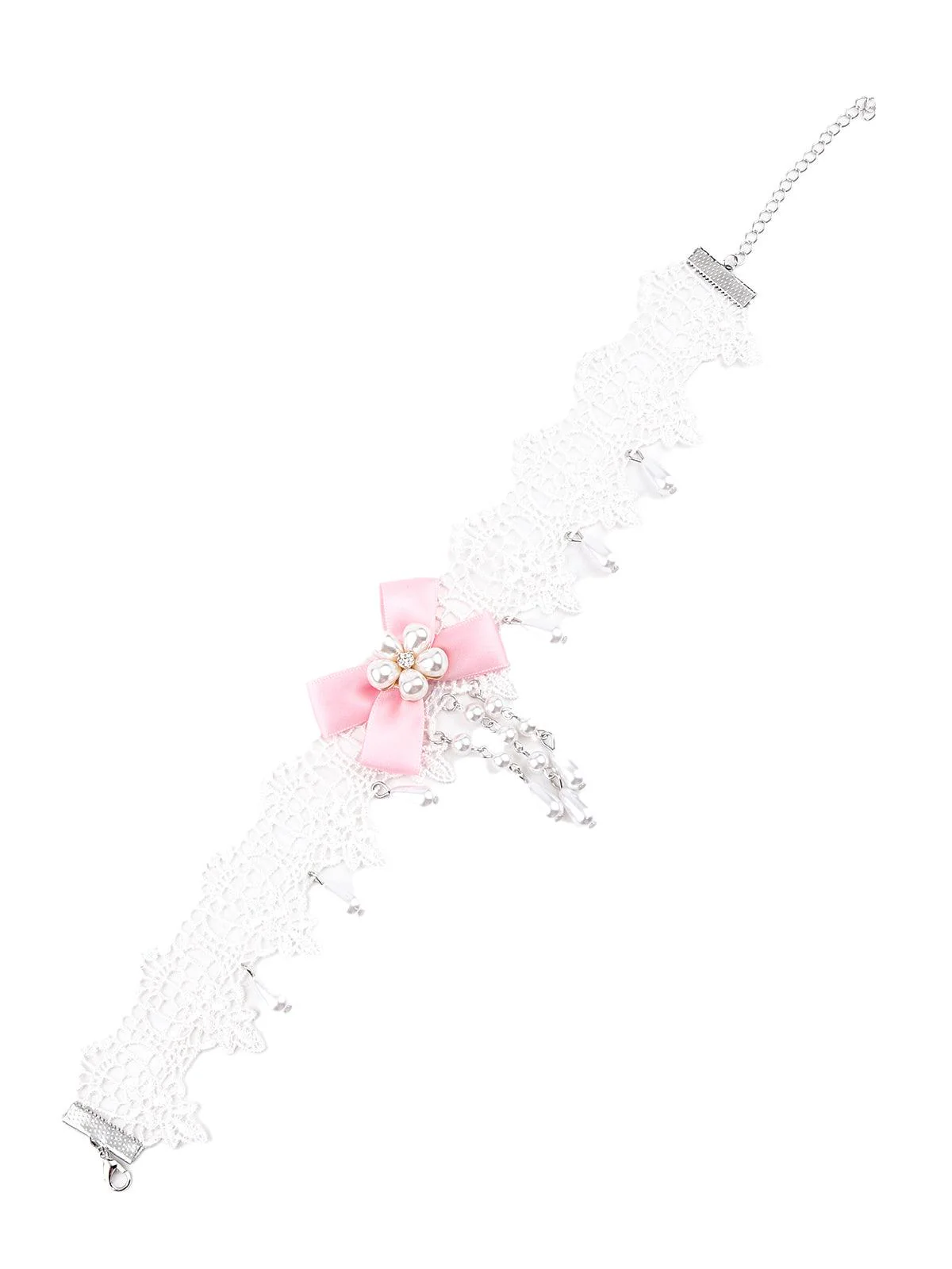 Odette Women White Lace Bow-Embellished Choker Necklace - Image 4