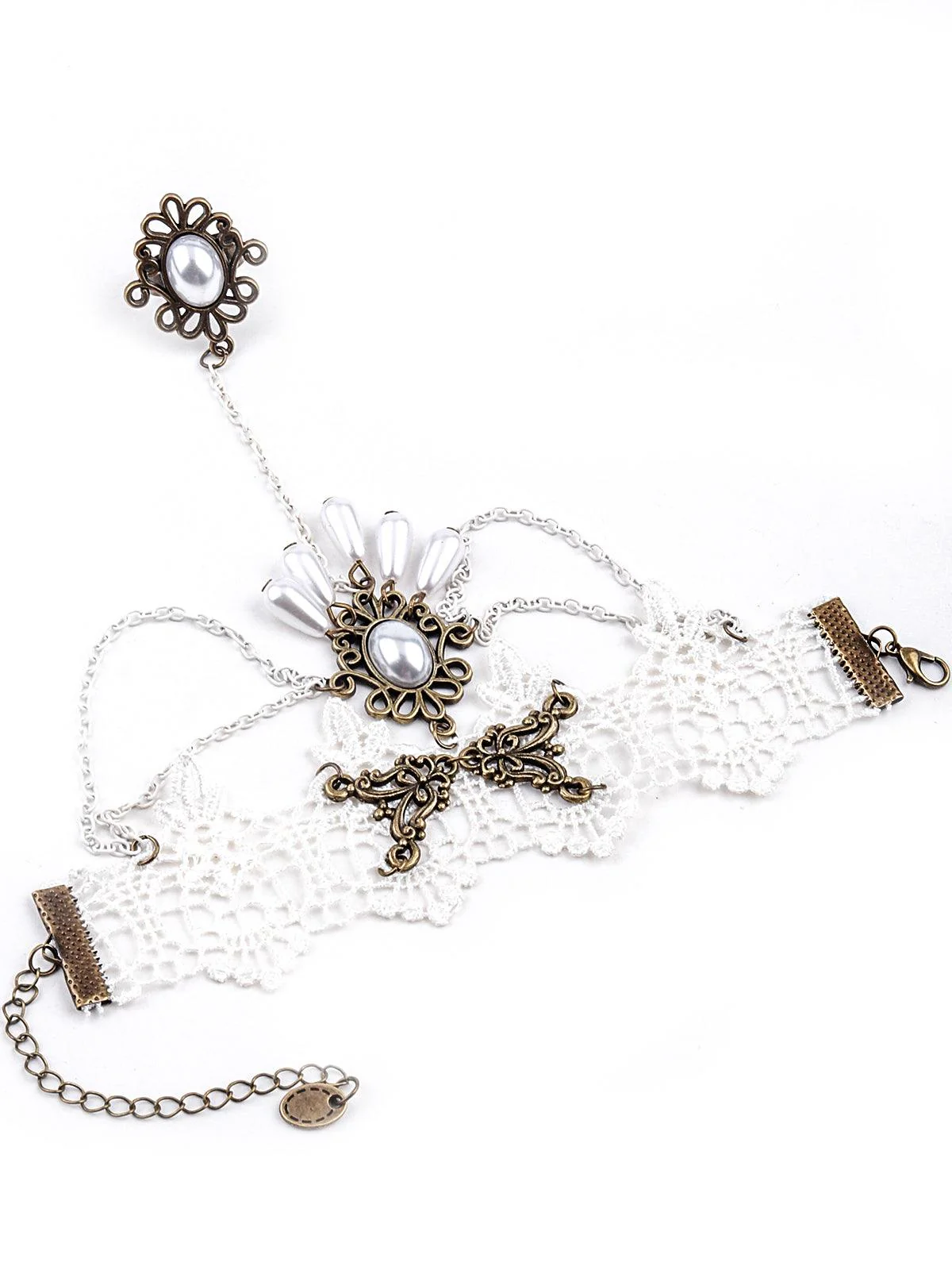 Odette Women White Lace Bracelet Secured With A Ring Chain - Image 3